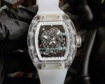 Swiss Copy Richard Mille RM055 Transparent Case Skeleton Dial White Inner Bezel White Rubber Strap Watch